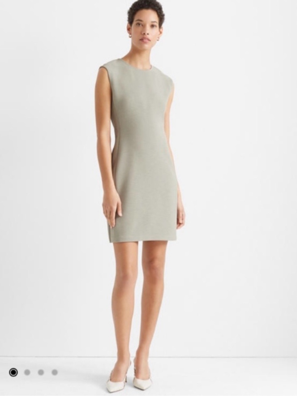 Club Monaco Sleeveless Mini Dress Khaki Olive Crewneck Mod A-Line Shift - Picture 11 of 12